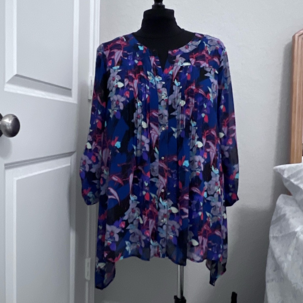 Floral Women's Top - Blue and Pink